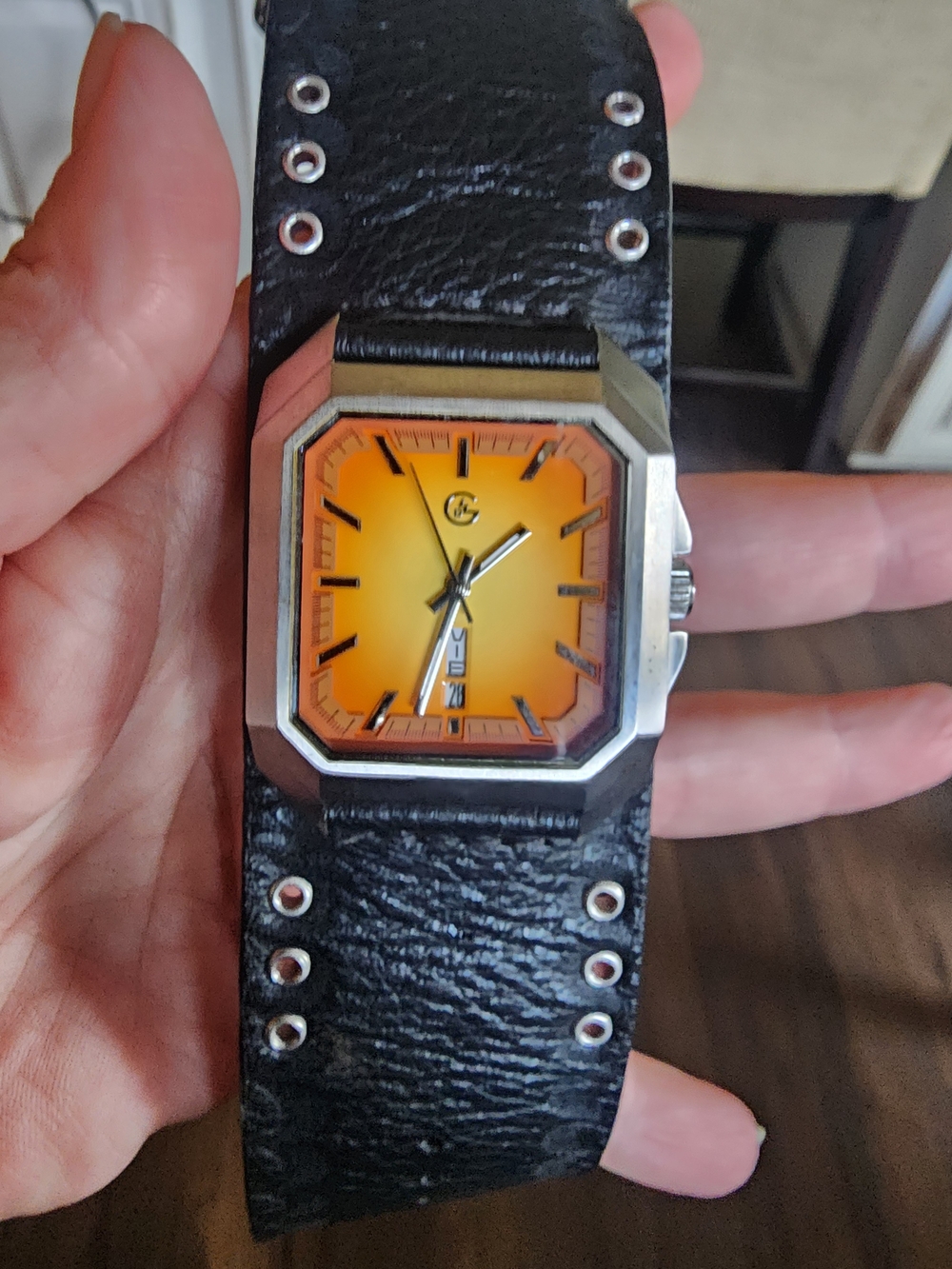 Retro Sunburst Orange Dial Men's Leather Strap Watch DWC MOTOR TATA ?